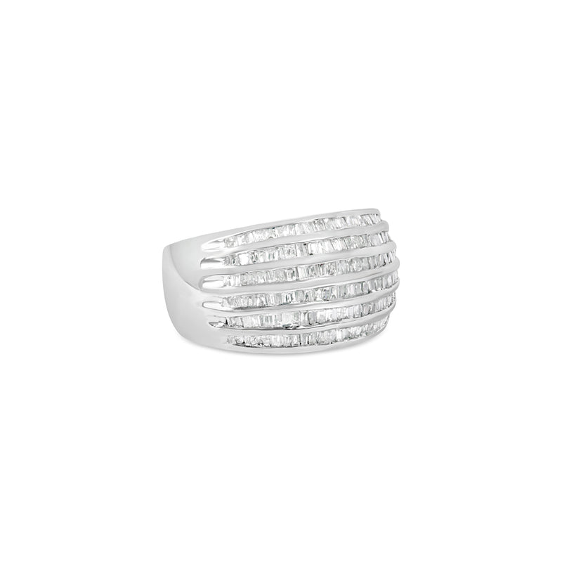 Bids.com .925 Sterling Silver 1.0 Cttw Baguette-Cut Diamond 6-Row Channel Set Domed Tapered Cocktail Fashion Ring (H-I Color, I2-I3 Clarity) - Size 6-1/2 Rings Light Gray 6.75 / White.Sterling Silver,7.25 / White.Sterling Silver,7 / White.Sterling Silver,7.75 / White.Sterling Silver,7.5 / White.Sterling Silver,6.5 / White.Sterling Silver