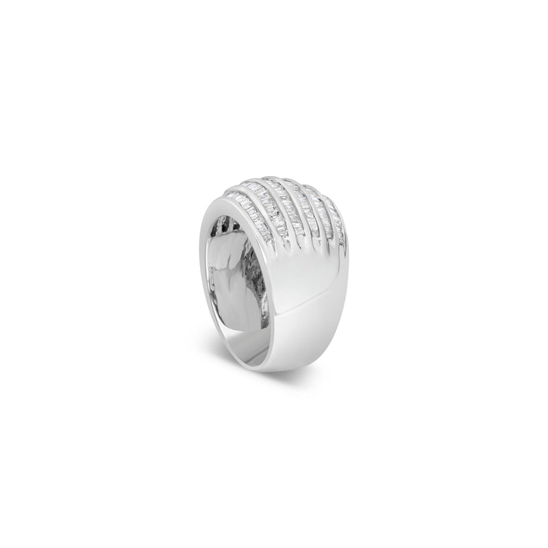 Bids.com .925 Sterling Silver 1.0 Cttw Baguette-Cut Diamond 6-Row Channel Set Domed Tapered Cocktail Fashion Ring (H-I Color, I2-I3 Clarity) - Size 6-1/2 Rings Light Gray 6.75 / White.Sterling Silver,7.25 / White.Sterling Silver,7 / White.Sterling Silver,7.75 / White.Sterling Silver,7.5 / White.Sterling Silver,6.5 / White.Sterling Silver