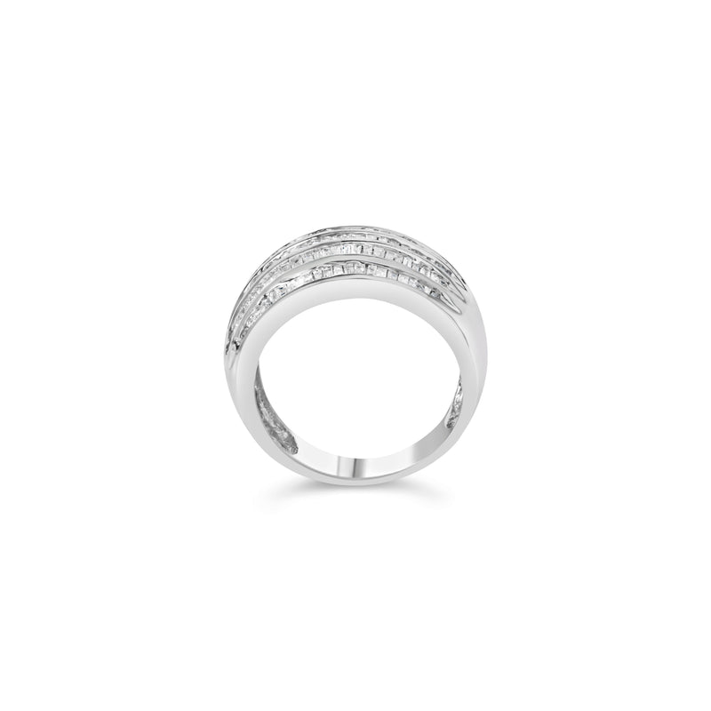Bids.com .925 Sterling Silver 1.0 Cttw Baguette-Cut Diamond 6-Row Channel Set Domed Tapered Cocktail Fashion Ring (H-I Color, I2-I3 Clarity) - Size 6-1/2 Rings White Smoke 6.75 / White.Sterling Silver,7.25 / White.Sterling Silver,7 / White.Sterling Silver,7.75 / White.Sterling Silver,7.5 / White.Sterling Silver,6.5 / White.Sterling Silver