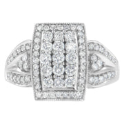 Bids.com 10K White Gold 1.0 Cttw Diamond Rectangular Cushion Shaped Cluster Halo Flared Band Cocktail Fashion Ring (H-I Color, SI2-I1 Clarity) - Size 7 Rings White Smoke 8 / White.Gold,6 / White.Gold,7 / White.Gold