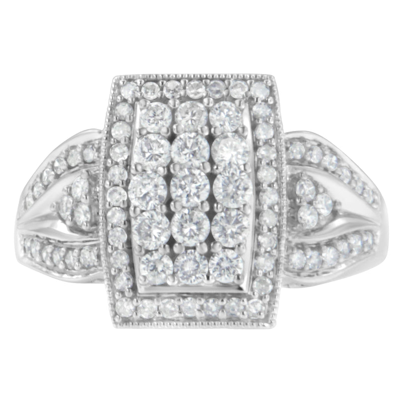 Bids.com 10K White Gold 1.0 Cttw Diamond Rectangular Cushion Shaped Cluster Halo Flared Band Cocktail Fashion Ring (H-I Color, SI2-I1 Clarity) - Size 7 Rings White Smoke 8 / White.Gold,6 / White.Gold,7 / White.Gold