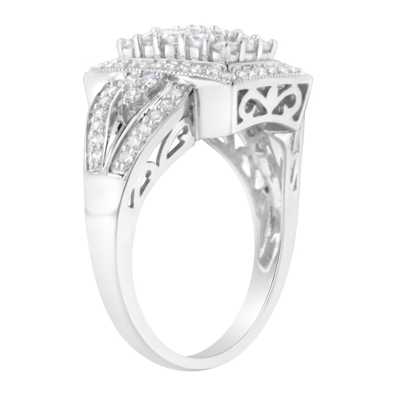 Bids.com 10K White Gold 1.0 Cttw Diamond Rectangular Cushion Shaped Cluster Halo Flared Band Cocktail Fashion Ring (H-I Color, SI2-I1 Clarity) - Size 7 Rings White Smoke 8 / White.Gold,6 / White.Gold,7 / White.Gold