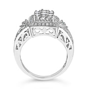 Bids.com 10K White Gold 1.0 Cttw Diamond Rectangular Cushion Shaped Cluster Halo Flared Band Cocktail Fashion Ring (H-I Color, SI2-I1 Clarity) - Size 7 Rings White Smoke 8 / White.Gold,6 / White.Gold,7 / White.Gold