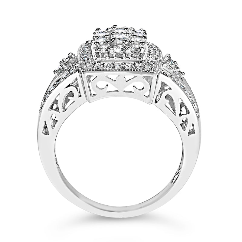 Bids.com 10K White Gold 1.0 Cttw Diamond Rectangular Cushion Shaped Cluster Halo Flared Band Cocktail Fashion Ring (H-I Color, SI2-I1 Clarity) - Size 7 Rings White Smoke 8 / White.Gold,6 / White.Gold,7 / White.Gold