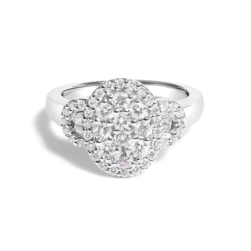 Bids.com 10K White Gold 1.0 Cttw Diamond Oval Cluster with Halo Vintage-Inspired Art Deco 3 Stone Style Statement Ring (G-H Color, SI1-SI2 Clarity) - Size 7 Rings White Smoke 7.25 / White.Gold,7.5 / White.Gold,6 / White.Gold,8 / White.Gold,7 / White.Gold