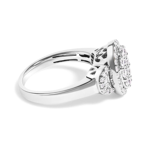 Bids.com 10K White Gold 1.0 Cttw Diamond Oval Cluster with Halo Vintage-Inspired Art Deco 3 Stone Style Statement Ring (G-H Color, SI1-SI2 Clarity) - Size 7 Rings White Smoke 7.25 / White.Gold,7.5 / White.Gold,6 / White.Gold,8 / White.Gold,7 / White.Gold