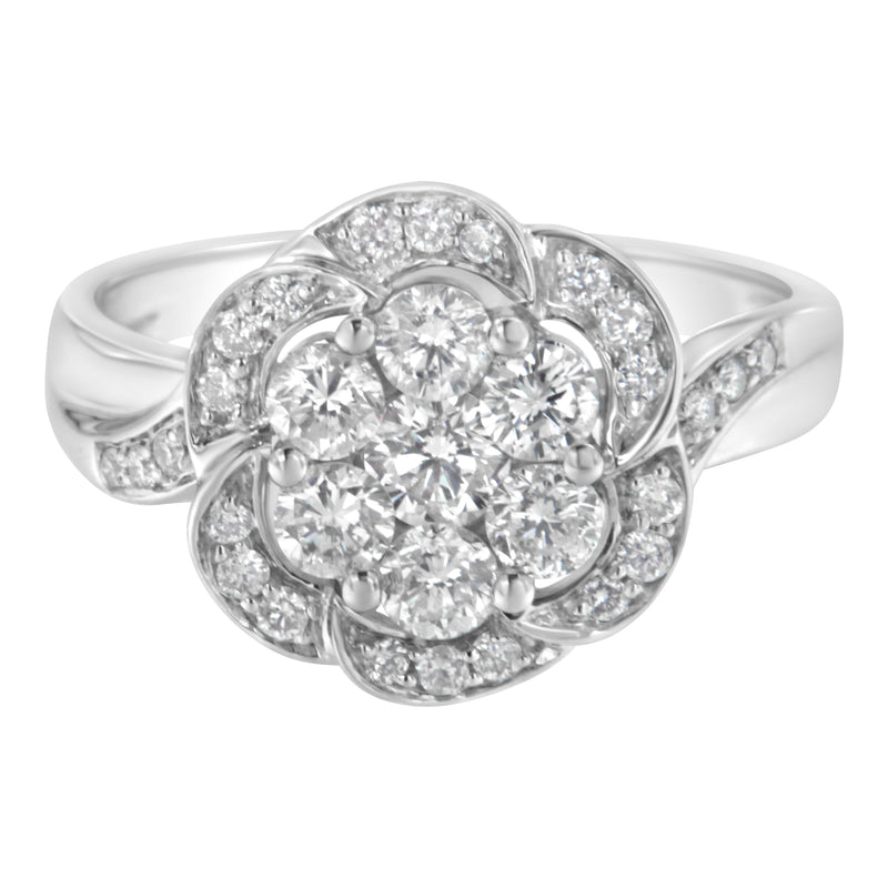 Bids.com 14K White Gold Floral Cluster Diamond Ring (1.0 Cttw, H-I Color, SI2-I1 Clarity) - Size 6 Rings White Smoke 7 / White.Gold,8 / White.Gold,7.5 / White.Gold,6.5 / White.Gold,6 / White.Gold