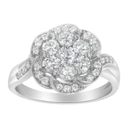 Bids.com 14K White Gold Floral Cluster Diamond Ring (1.0 Cttw, H-I Color, SI2-I1 Clarity) - Size 6 Rings White Smoke 7 / White.Gold,8 / White.Gold,7.5 / White.Gold,6.5 / White.Gold,6 / White.Gold