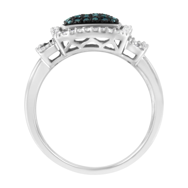 Bids.com Black Rhodium Plated .925 Sterling Silver 1/2 Cttw White & Blue Diamond Square Halo Cocktail Ring (Fancy Blue & H-I Color, I2-I3 Clarity) - SIze 6 Rings White Smoke 7 / White.Sterling Silver,8.5 / White.Sterling Silver,8 / White.Sterling Silver,7.5 / White.Sterling Silver,6.5 / White.Sterling Silver,6 / White.Sterling Silver