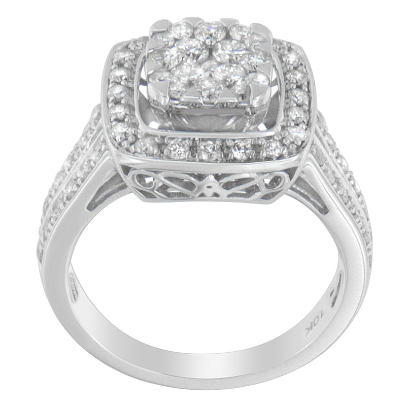 Bids.com 10K White Gold Diamond Cluster Ring (1 Cttw, H-I Color, SI2-I1 Clarity) - Size 6-1/2 Rings White Smoke 6.75 / White.Gold,7 / White.Gold,6.5 / White.Gold