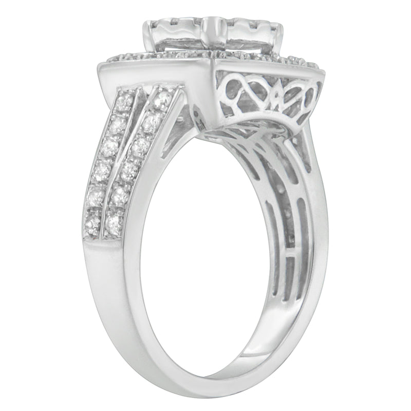 Bids.com 10K White Gold Diamond Cluster Ring (1 Cttw, H-I Color, SI2-I1 Clarity) - Size 6-1/2 Rings White Smoke 6.75 / White.Gold,7 / White.Gold,6.5 / White.Gold