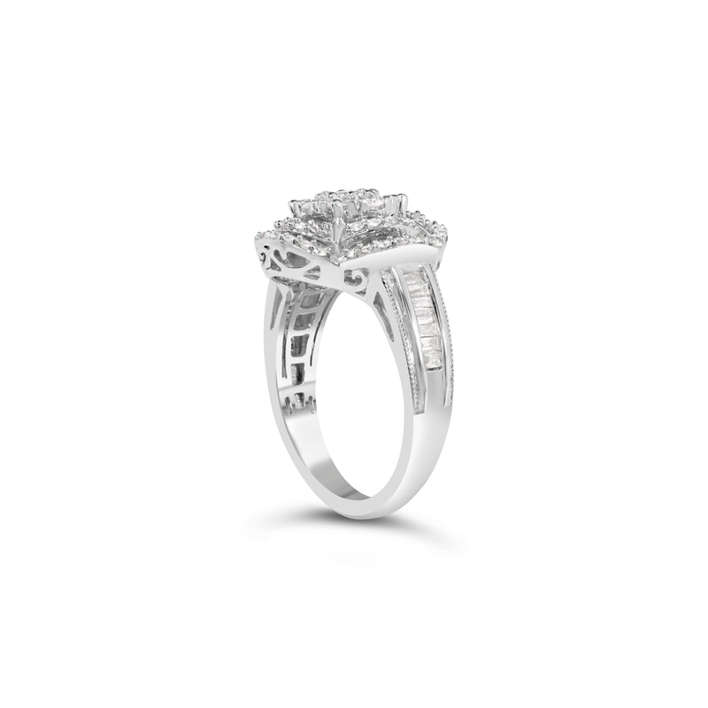Bids.com 14K White Gold 1.0 Cttw Round & Baguette Cut Diamond Floral Cluster Quatrefoil Channel Set Band Cocktail Statement Ring (H-I Color, SI2-I1 Clarity) - Size 6-3/4 Rings White Smoke 7 / White.Gold,7.25 / White.Gold,6.75 / White.Gold