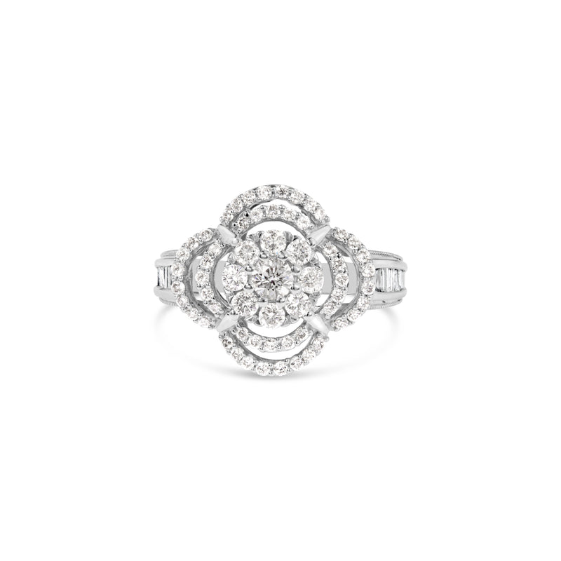 Bids.com 14K White Gold 1.0 Cttw Round & Baguette Cut Diamond Floral Cluster Quatrefoil Channel Set Band Cocktail Statement Ring (H-I Color, SI2-I1 Clarity) - Size 6-3/4 Rings White Smoke 7 / White.Gold,7.25 / White.Gold,6.75 / White.Gold