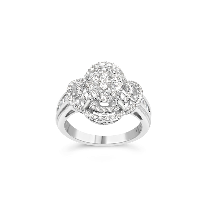 Bids.com 14K White Gold 1.0 Cttw Round & Baguette Cut Diamond Floral Cluster Quatrefoil Channel Set Band Cocktail Statement Ring (H-I Color, SI2-I1 Clarity) - Size 6-3/4 Rings White Smoke 7 / White.Gold,7.25 / White.Gold,6.75 / White.Gold