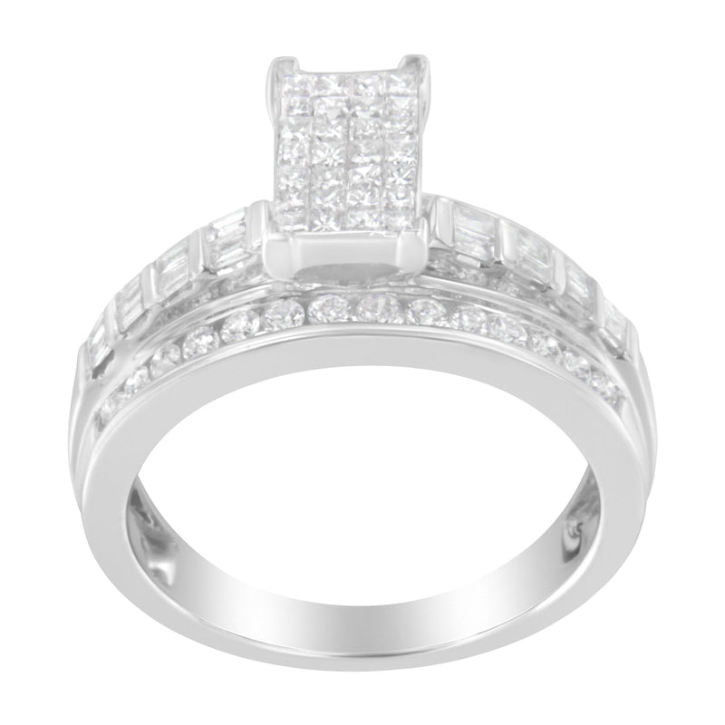 Bids.com 14K White Gold 1.0 Cttw Mixed-Cut Diamond Rectangle Invisible-Set Composite Cluster Ring with Bar- and Channel-Set Band (H-I Color, SI2-I1 Clarity) - Size 7 Rings White Smoke 7.25 / 14k White Gold,7 / White.Gold