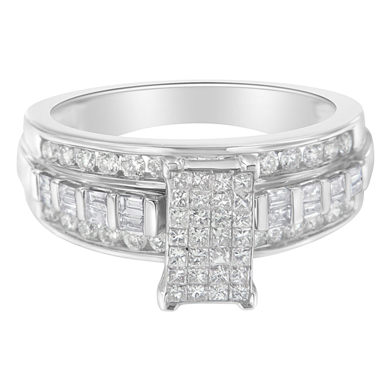 Bids.com 14K White Gold 1.0 Cttw Mixed-Cut Diamond Rectangle Invisible-Set Composite Cluster Ring with Bar- and Channel-Set Band (H-I Color, SI2-I1 Clarity) - Size 7 Rings White Smoke 7.25 / 14k White Gold,7 / White.Gold