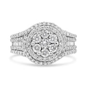 Bids.com 14K White Gold 1 1/2 Cttw Diamond Floral Cluster and Studded Shank Halo Ring (H-I Color, SI2-I1 Clarity) - Ring Size 7 Rings White Smoke 7 / White.Gold