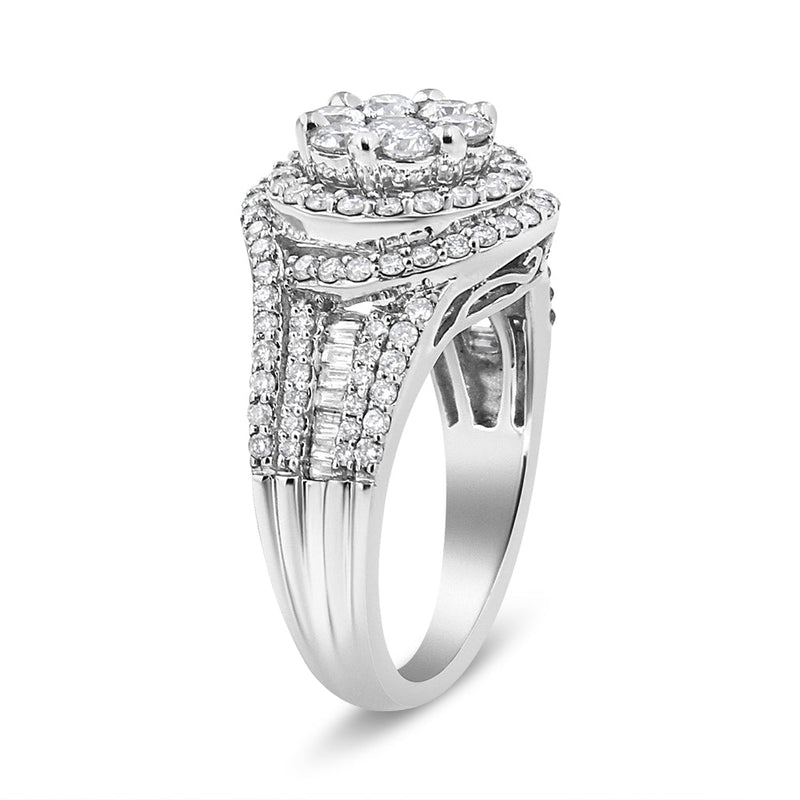 Bids.com 14K White Gold 1 1/2 Cttw Diamond Floral Cluster and Studded Shank Halo Ring (H-I Color, SI2-I1 Clarity) - Ring Size 7 Rings White Smoke 7 / White.Gold