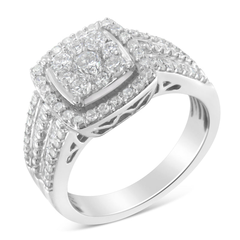 Bids.com 10K White Gold Diamond Cluster Ring (1 Cttw, H-I Color, I1-I2 Clarity) - Size 6-3/4 Rings White Smoke 7 / White.Gold,7.25 / White.Gold,6.75 / White.Gold