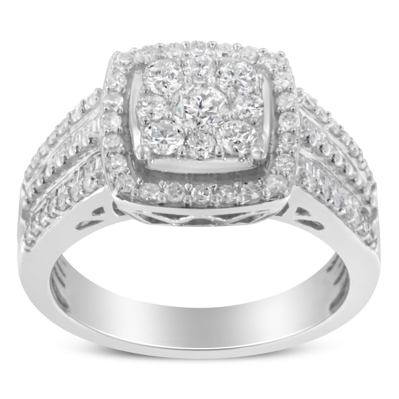 Bids.com 10K White Gold Diamond Cluster Ring (1 Cttw, H-I Color, I1-I2 Clarity) - Size 6-3/4 Rings White Smoke 7 / White.Gold,7.25 / White.Gold,6.75 / White.Gold