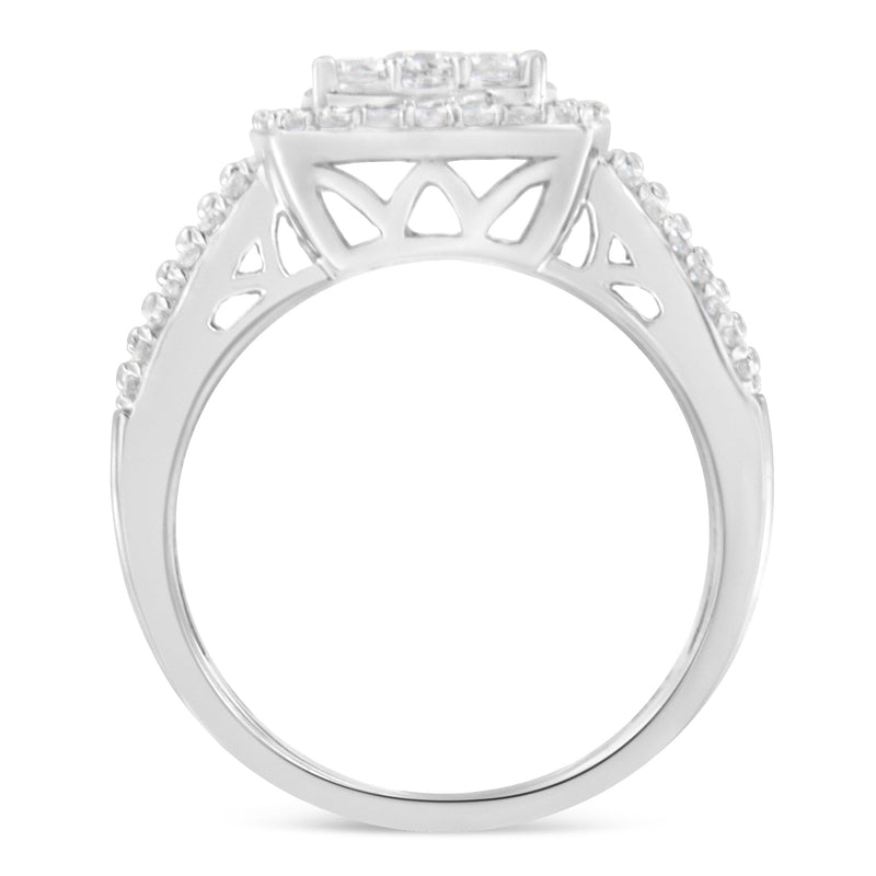 Bids.com 10K White Gold Diamond Cluster Ring (1 Cttw, H-I Color, I1-I2 Clarity) - Size 6-3/4 Rings White Smoke 7 / White.Gold,7.25 / White.Gold,6.75 / White.Gold