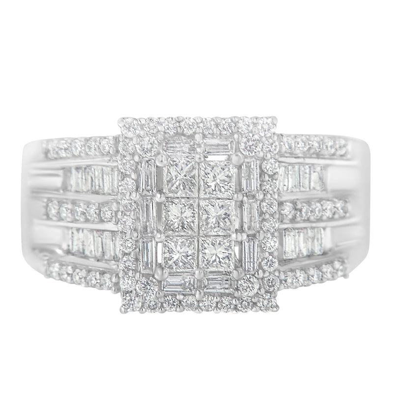 Bids.com 10K White Gold Diamond Cluster Ring (1 cttw, H-I Color, I1-I2 Clarity) Rings Gray 7 / White.Gold