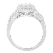 Bids.com 10K White Gold Diamond Cluster Ring (1 cttw, H-I Color, I1-I2 Clarity) Rings White Smoke 7 / White.Gold