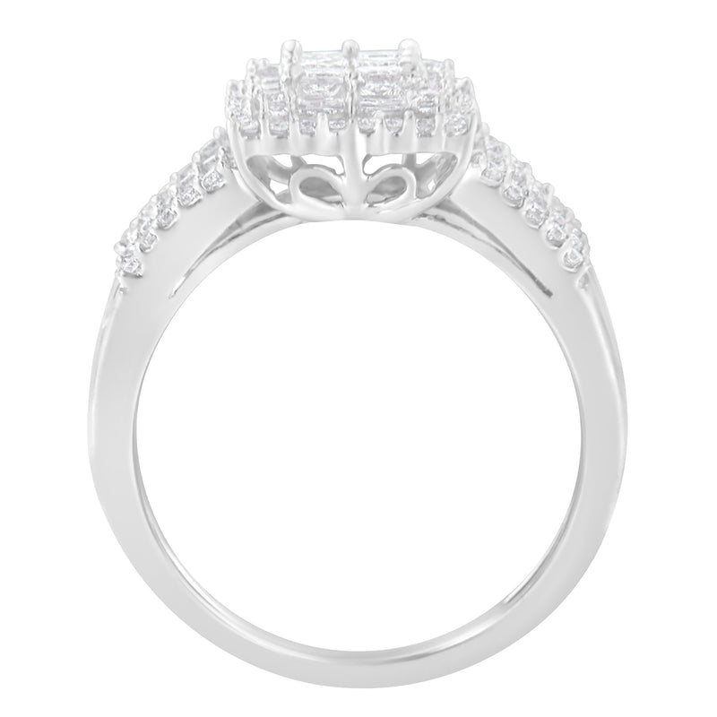Bids.com 10K White Gold Diamond Cluster Ring (1 cttw, H-I Color, I1-I2 Clarity) Rings White Smoke 7 / White.Gold