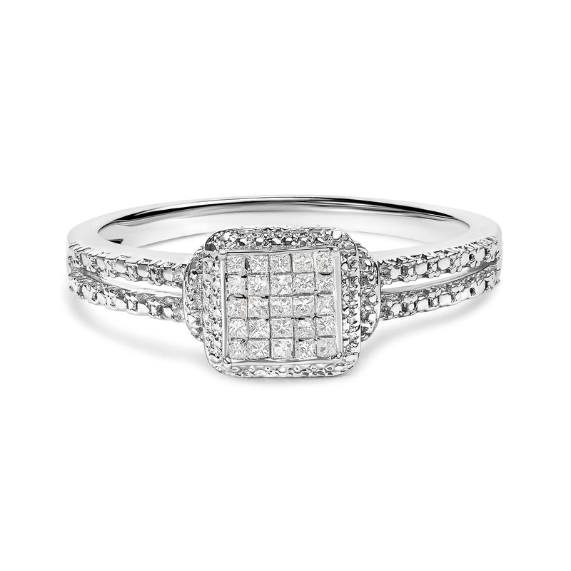 Bids.com .925 Sterling Silver 1/4 Cttw Princess-cut Diamond Composite Ring with Beaded Halo (H-I Color, SI1-SI2 Clarity) - Size 7 Rings White Smoke 7 / White.Sterling Silver,5 / White.Sterling Silver,8 / White.Sterling Silver,6 / White.Sterling Silver,9 / White.Sterling Silver,10 / White.Sterling Silver,11 / White.Sterling Silver,12 / White.Sterling Silver