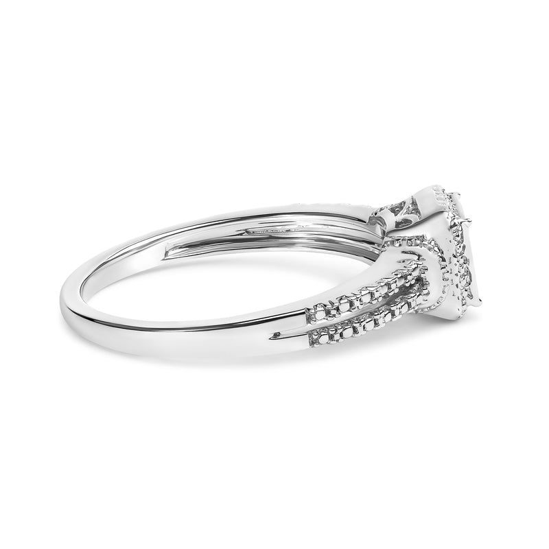 Bids.com .925 Sterling Silver 1/4 Cttw Princess-cut Diamond Composite Ring with Beaded Halo (H-I Color, SI1-SI2 Clarity) - Size 7 Rings White Smoke 7 / White.Sterling Silver,5 / White.Sterling Silver,8 / White.Sterling Silver,6 / White.Sterling Silver,9 / White.Sterling Silver,10 / White.Sterling Silver,11 / White.Sterling Silver,12 / White.Sterling Silver