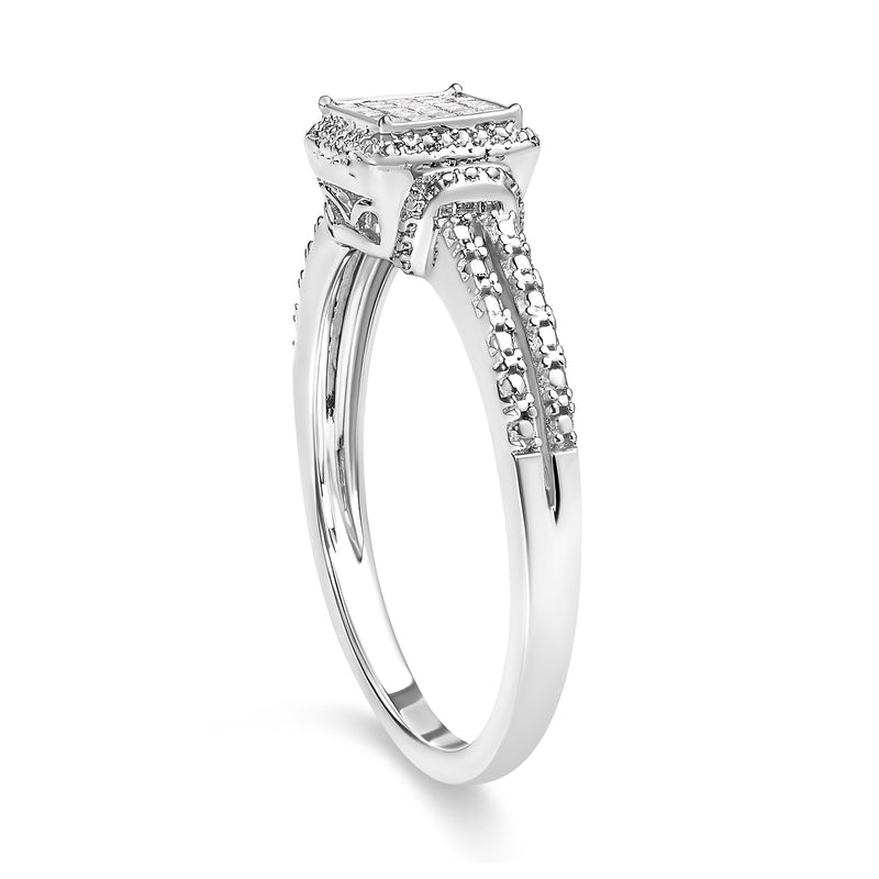Bids.com .925 Sterling Silver 1/4 Cttw Princess-cut Diamond Composite Ring with Beaded Halo (H-I Color, SI1-SI2 Clarity) - Size 7 Rings White Smoke 7 / White.Sterling Silver,5 / White.Sterling Silver,8 / White.Sterling Silver,6 / White.Sterling Silver,9 / White.Sterling Silver,10 / White.Sterling Silver,11 / White.Sterling Silver,12 / White.Sterling Silver