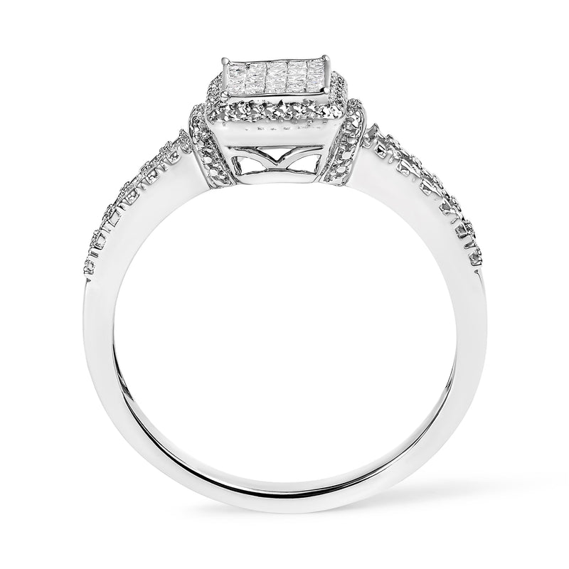 Bids.com .925 Sterling Silver 1/4 Cttw Princess-cut Diamond Composite Ring with Beaded Halo (H-I Color, SI1-SI2 Clarity) - Size 7 Rings White Smoke 7 / White.Sterling Silver,5 / White.Sterling Silver,8 / White.Sterling Silver,6 / White.Sterling Silver,9 / White.Sterling Silver,10 / White.Sterling Silver,11 / White.Sterling Silver,12 / White.Sterling Silver
