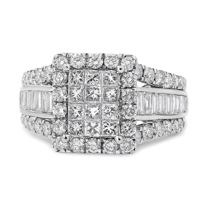 Bids.com 14K White Gold 2.00 Cttw Composite Head with Halo and Side Stones Diamond Ring (H-I Color, SI1-SI2 Clarity) - Ring Size 7 Rings Gray 7 / White.Gold