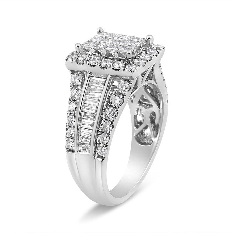 Bids.com 14K White Gold 2.00 Cttw Composite Head with Halo and Side Stones Diamond Ring (H-I Color, SI1-SI2 Clarity) - Ring Size 7 Rings White Smoke 7 / White.Gold