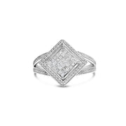 Bids.com .925 Sterling Silver 1/3 Cttw Invisible Set Princess-Cut Diamond Rhombus and Beaded Halo Ring (H-I Color, SI1-SI2 Clarity) - Ring Size 7 Rings White Smoke 7 / Sterling Silver,7 / White.Sterling Silver,6 / White.Sterling Silver,8 / White.Sterling Silver
