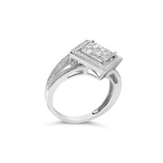 Bids.com .925 Sterling Silver 1/3 Cttw Invisible Set Princess-Cut Diamond Rhombus and Beaded Halo Ring (H-I Color, SI1-SI2 Clarity) - Ring Size 7 Rings White Smoke 7 / Sterling Silver,7 / White.Sterling Silver,6 / White.Sterling Silver,8 / White.Sterling Silver