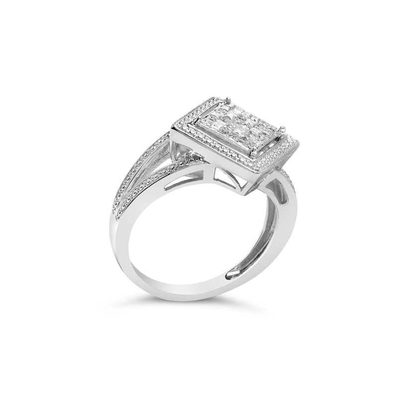 Bids.com .925 Sterling Silver 1/3 Cttw Invisible Set Princess-Cut Diamond Rhombus and Beaded Halo Ring (H-I Color, SI1-SI2 Clarity) - Ring Size 7 Rings White Smoke 7 / Sterling Silver,7 / White.Sterling Silver,6 / White.Sterling Silver,8 / White.Sterling Silver