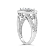 Bids.com .925 Sterling Silver 1/3 Cttw Invisible Set Princess-Cut Diamond Rhombus and Beaded Halo Ring (H-I Color, SI1-SI2 Clarity) - Ring Size 7 Rings White Smoke 7 / Sterling Silver,7 / White.Sterling Silver,6 / White.Sterling Silver,8 / White.Sterling Silver