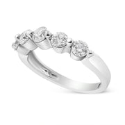Bids.com 14K White Gold 1.00 Cttw Brilliant Round Cut Diamond 5-Stone Band Ring (H-I Color, SI2-I1 Clarity) - Ring Size 7 Rings White Smoke 7 / White.Gold