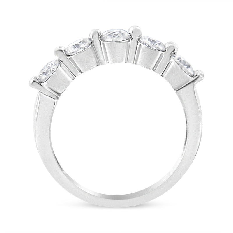 Bids.com 14K White Gold 1.00 Cttw Brilliant Round Cut Diamond 5-Stone Band Ring (H-I Color, SI2-I1 Clarity) - Ring Size 7 Rings White Smoke 7 / White.Gold