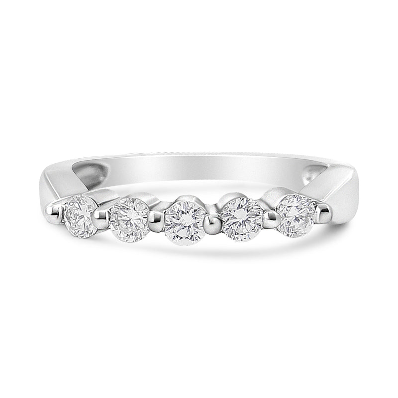 Bids.com 14K White Gold 1/2 Cttw Round-Cut 5-Stone Diamond Ring (H-I Color, SI1-SI2 Clarity) Size 7 Rings White Smoke 7 / White.Gold
