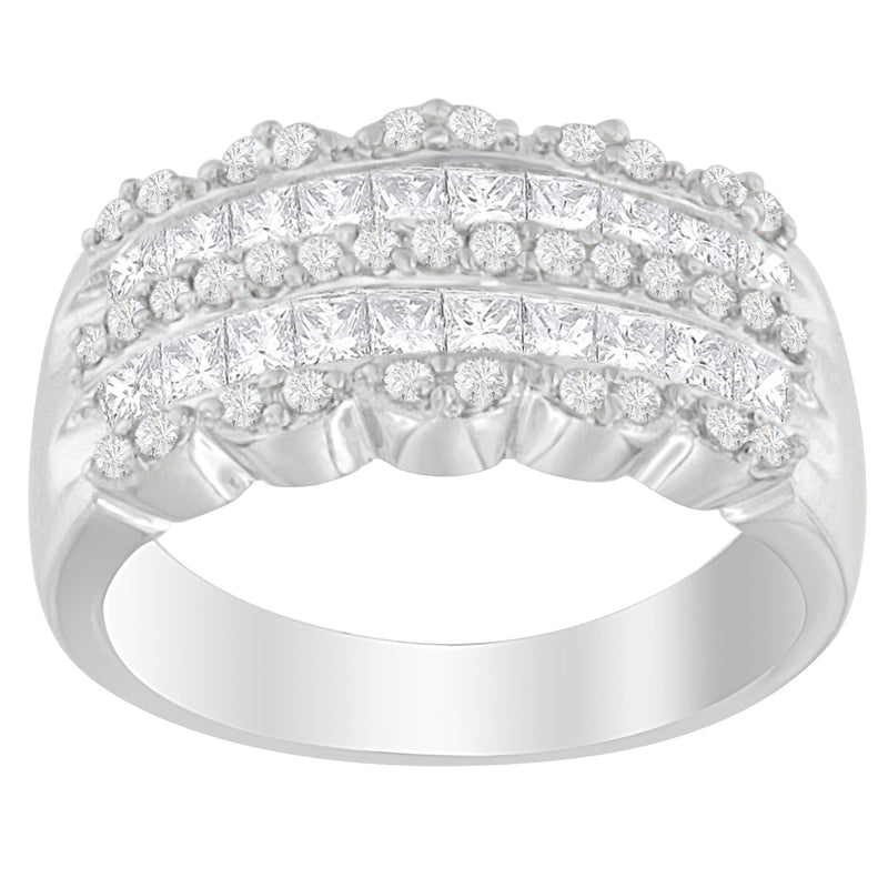 Bids.com 14K White Gold 1 1/7ct. TDW Round and Princess-Cut Diamond Ring(H-I, SI2-I1) Rings White Smoke 6.75 / White.Gold
