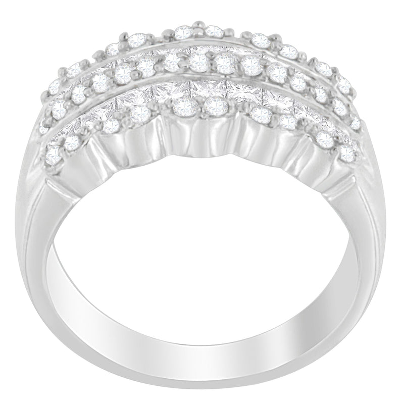 Bids.com 14K White Gold 1 1/7ct. TDW Round and Princess-Cut Diamond Ring(H-I, SI2-I1) Rings White Smoke 6.75 / White.Gold