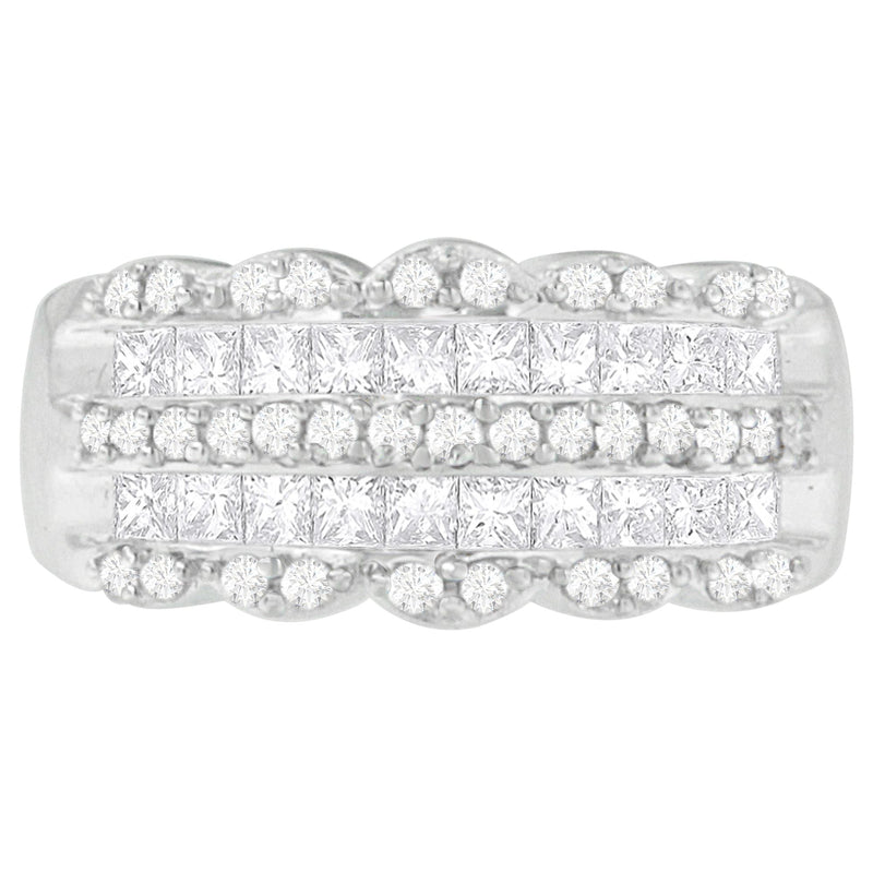Bids.com 14K White Gold 1 1/7ct. TDW Round and Princess-Cut Diamond Ring(H-I, SI2-I1) Rings Light Gray 6.75 / White.Gold