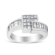 Bids.com 14K White Gold 1 1/2 Cttw Invisible-Set Princess and Channel-Set Baguette Diamond Geometric Bypass Ring Band (G-H Color, SI2-I1 Clarity) - Ring Size 7 Rings White Smoke 7 / White.Gold