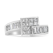Bids.com 14K White Gold 1 1/2 Cttw Invisible-Set Princess and Channel-Set Baguette Diamond Geometric Bypass Ring Band (G-H Color, SI2-I1 Clarity) - Ring Size 7 Rings White Smoke 7 / White.Gold