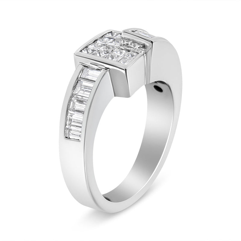 Bids.com 14K White Gold 1 1/2 Cttw Invisible-Set Princess and Channel-Set Baguette Diamond Geometric Bypass Ring Band (G-H Color, SI2-I1 Clarity) - Ring Size 7 Rings White Smoke 7 / White.Gold