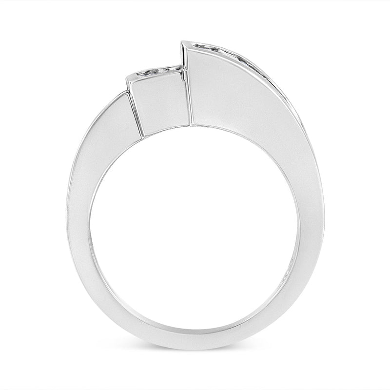 Bids.com 14K White Gold 1 1/2 Cttw Invisible-Set Princess and Channel-Set Baguette Diamond Geometric Bypass Ring Band (G-H Color, SI2-I1 Clarity) - Ring Size 7 Rings White Smoke 7 / White.Gold