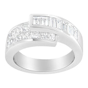 Bids.com 14K White Gold 2.0 Cttw Channel-Set Princess and Baguette-Cut Diamond Bypass Ring Band (G-H Color, SI1-SI2 Clarity) - Ring Size 6.5 Rings White Smoke 6.5 / White.Gold