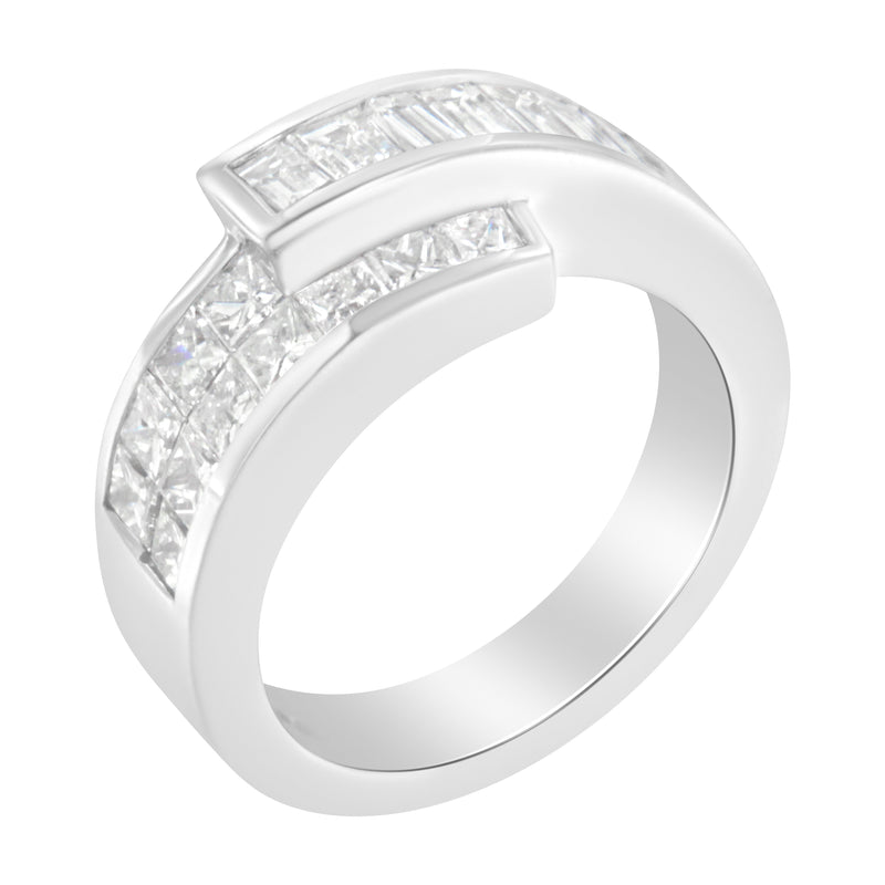 Bids.com 14K White Gold 2.0 Cttw Channel-Set Princess and Baguette-Cut Diamond Bypass Ring Band (G-H Color, SI1-SI2 Clarity) - Ring Size 6.5 Rings White Smoke 6.5 / White.Gold